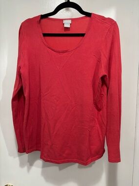 Chico's Long Sleeve Scoop Neck Top in Coral